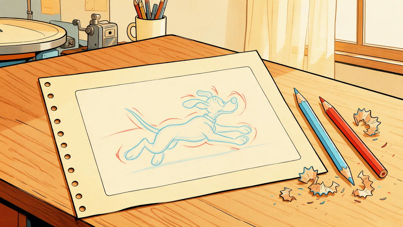 Illustrazione per l’articolo: Perché gli animatori disegnano con la matita blu, e a cosa serve quella rossa