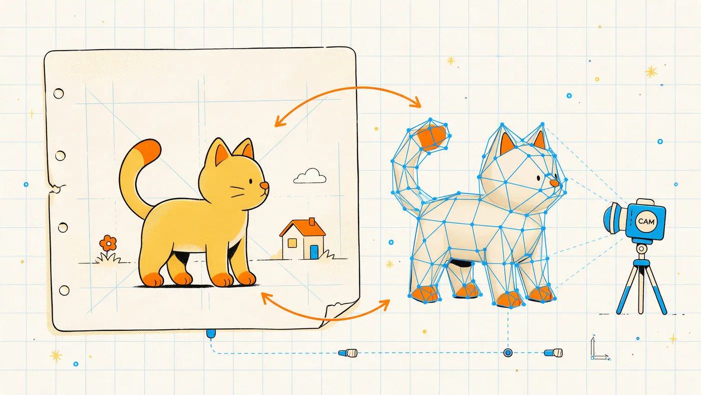 Illustrazione per l’articolo: Differenza estetica tra animazione 2D e 3D, il disegno contro il modello