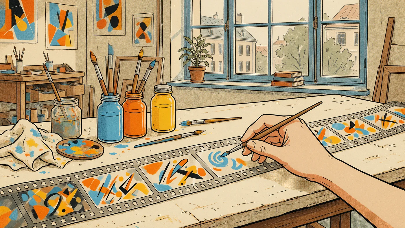Illustrazione per l’articolo: Ginna e Corra, la pellicola dipinta a mano prima dell'animazione italiana