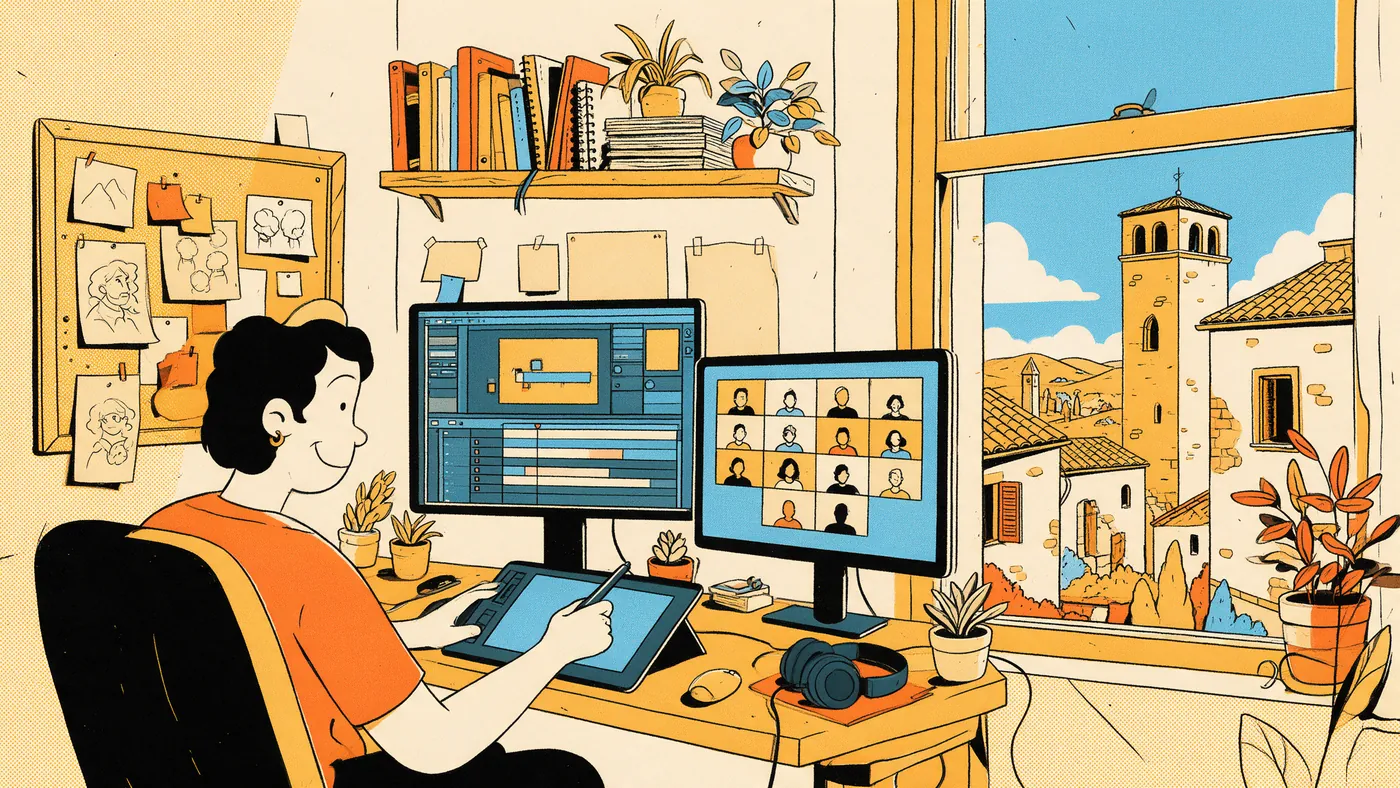 Illustrazione per l’articolo: Animare da casa per uno studio lontano, come funziona il lavoro in remoto