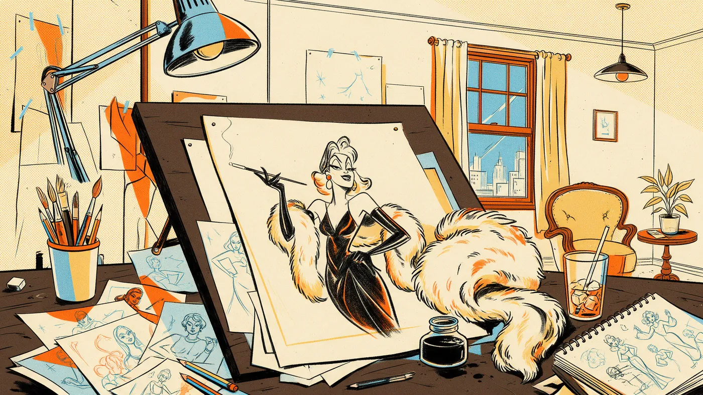 Illustrazione per l’articolo: Marc Davis, l'animatore di Crudelia e Malefica che finì per progettare i parchi