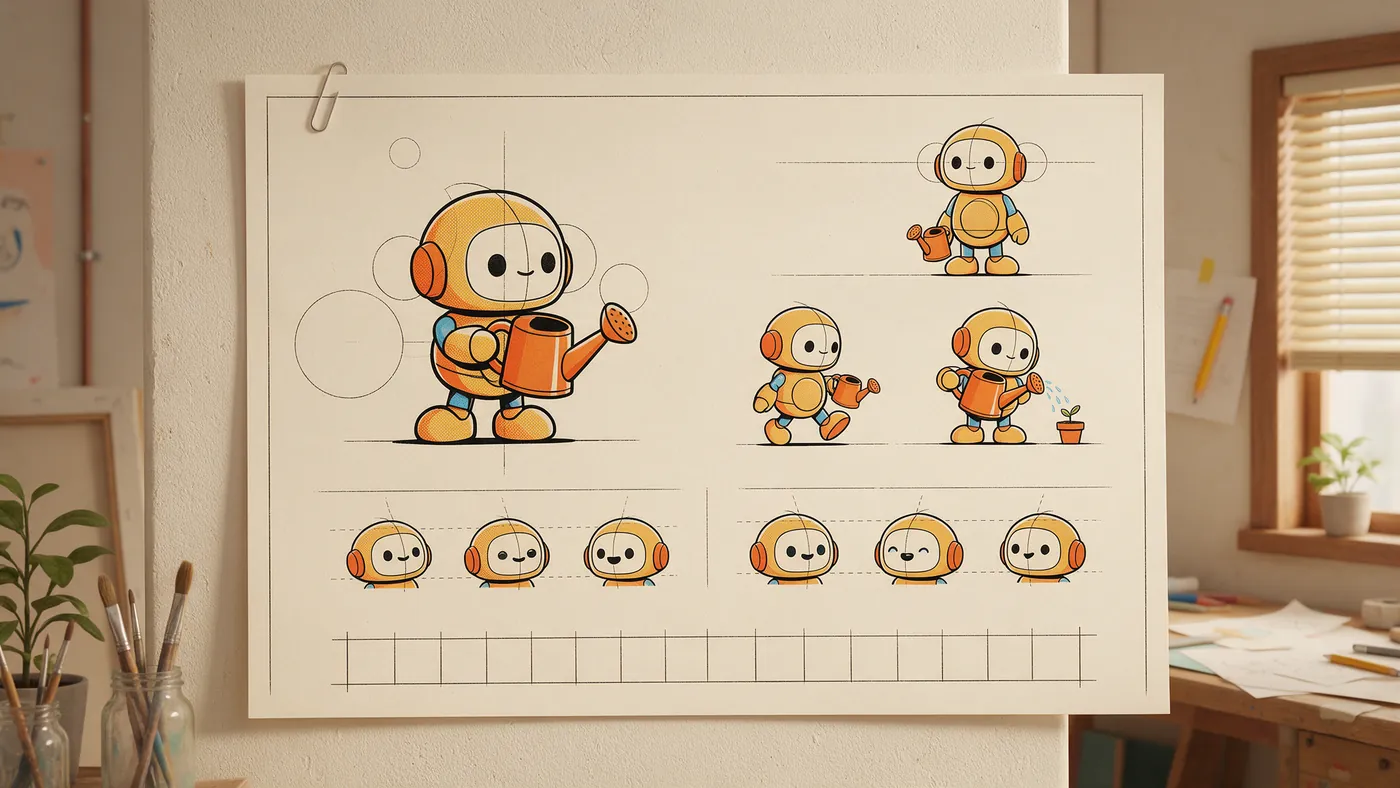 Illustrazione per l’articolo: Il model sheet, la carta d'identità che tiene coerente un personaggio animato