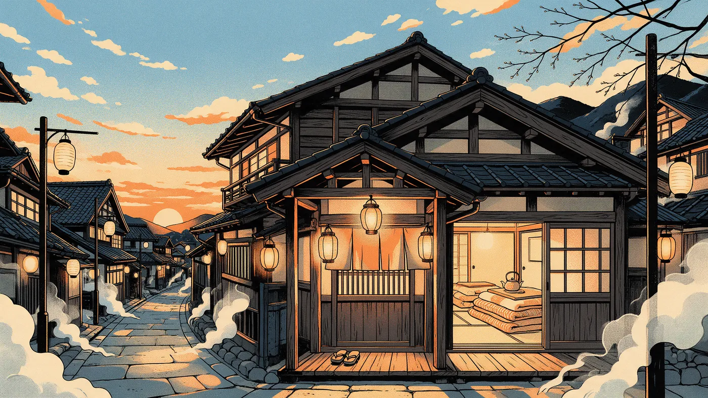 Illustrazione per l’articolo: Okko's Inn, una bambina, una locanda termale e il lutto che non si dice