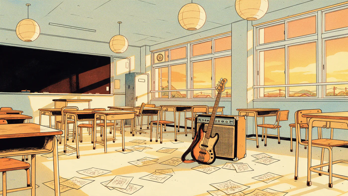 Illustrazione per l’articolo: On-Gaku - Our Sound, il rock disegnato a mano da Kenji Iwaisawa