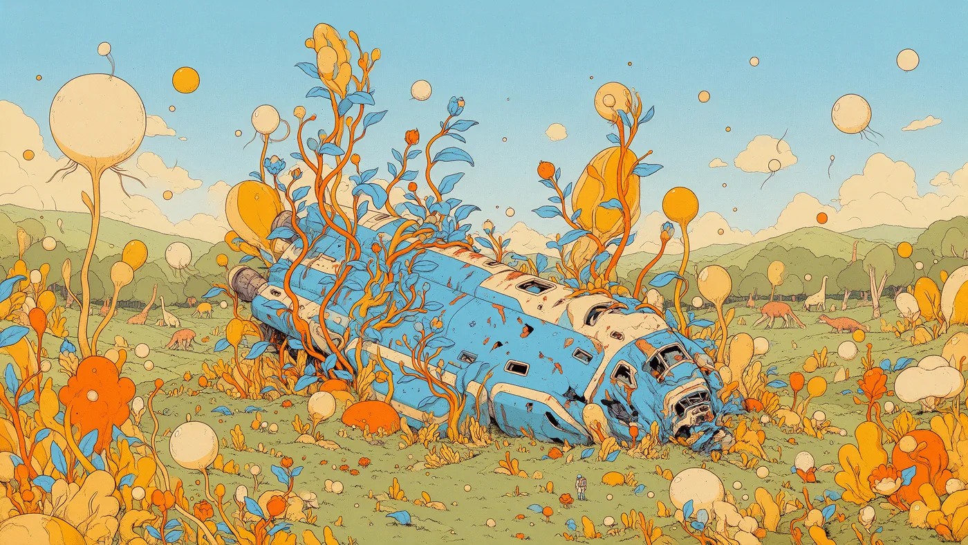 Illustrazione per l’articolo: Scavengers Reign, la fantascienza disegnata a mano che Max ha nascosto in catalogo