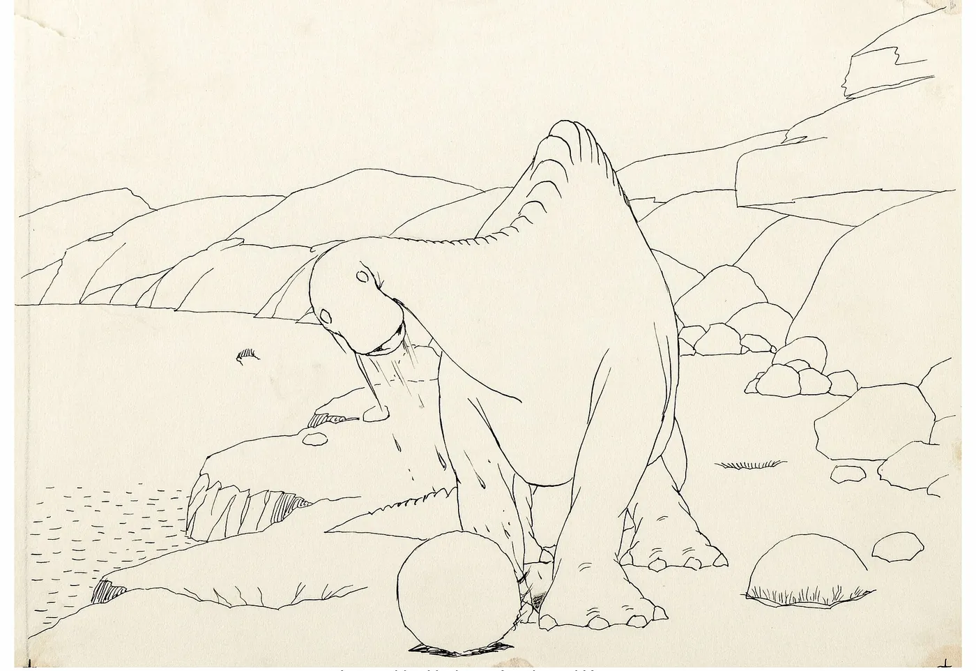 Gertie the Dinosaur and a boulder